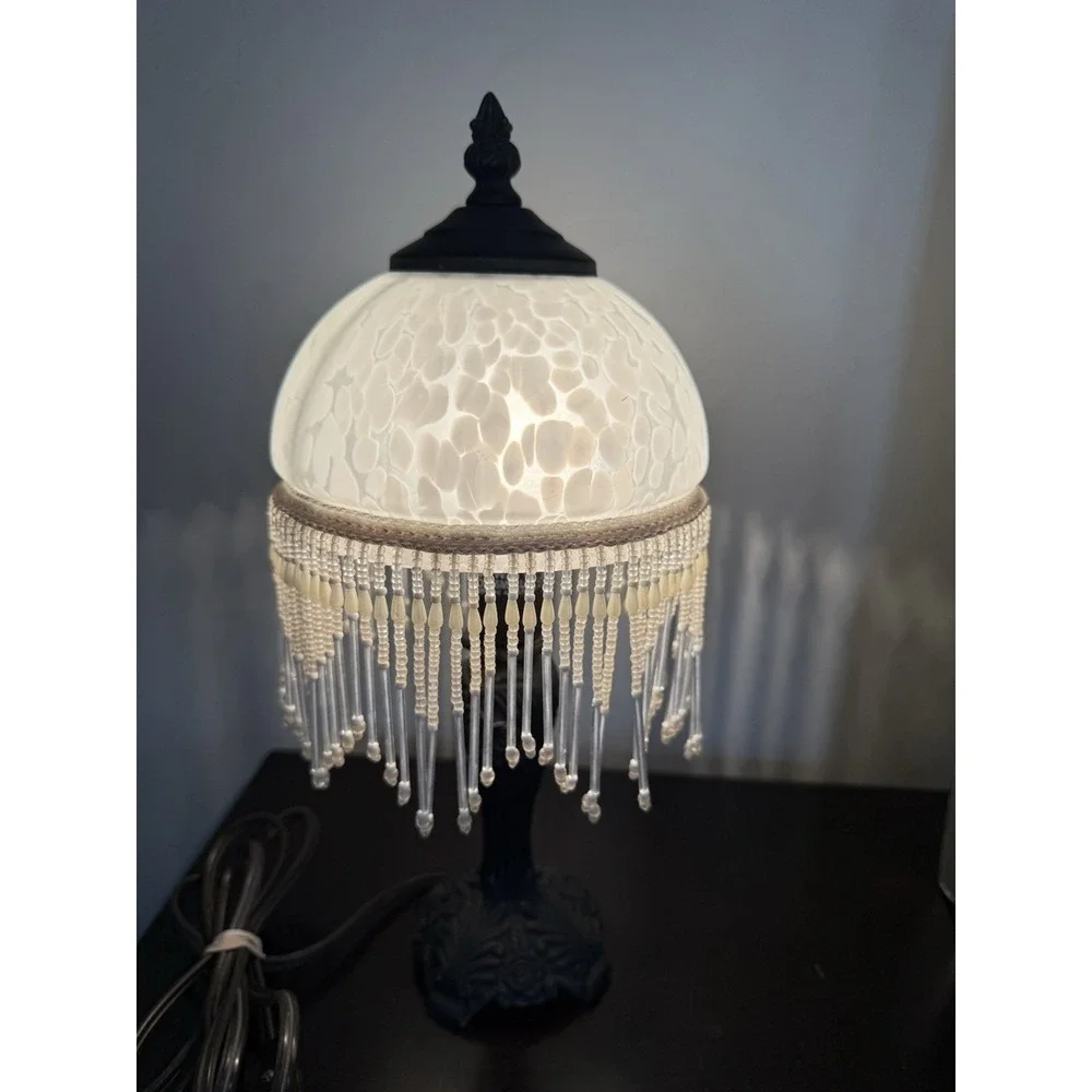Vintage BEADED BEADS PEARLS LAMPSHADE LAMP ROSES LEAVES APPROX 13 1/2